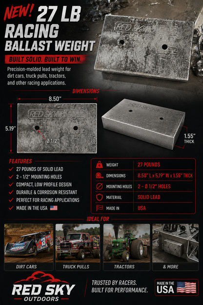 27 lb Cast Lead Racing Ballast Weight - 1/2" Mounting Holes